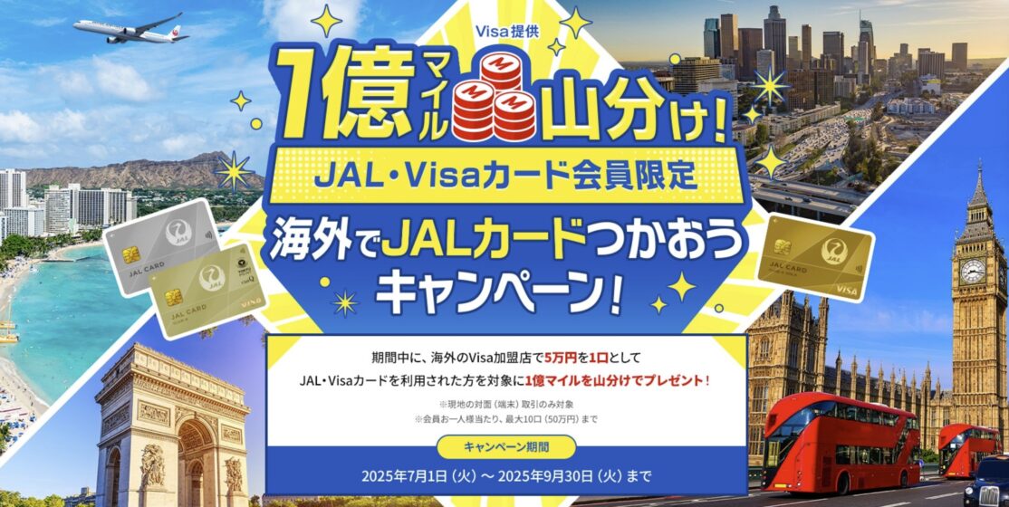 1億マイル山分け！JAL・Visaカード会員限定 海外でJALカードつかおうキャンペーン！
