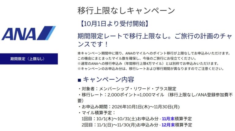 アメックス、ANAマイル移行が上限なしに!期間限定キャンペーン