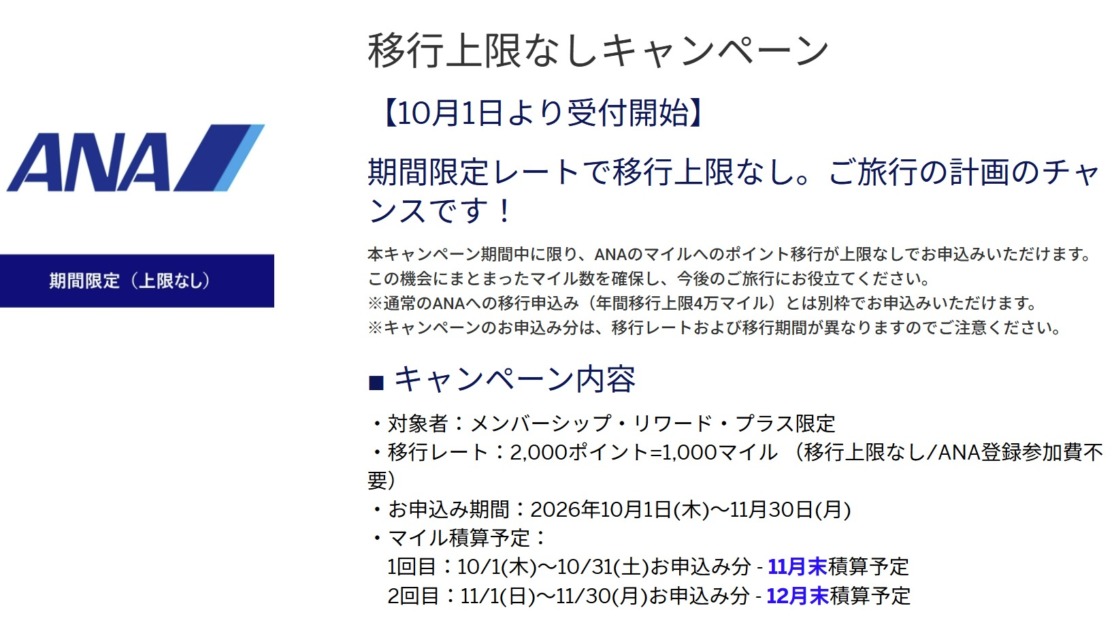 アメックス、ANAマイル移行が上限なしに！期間限定キャンペーン